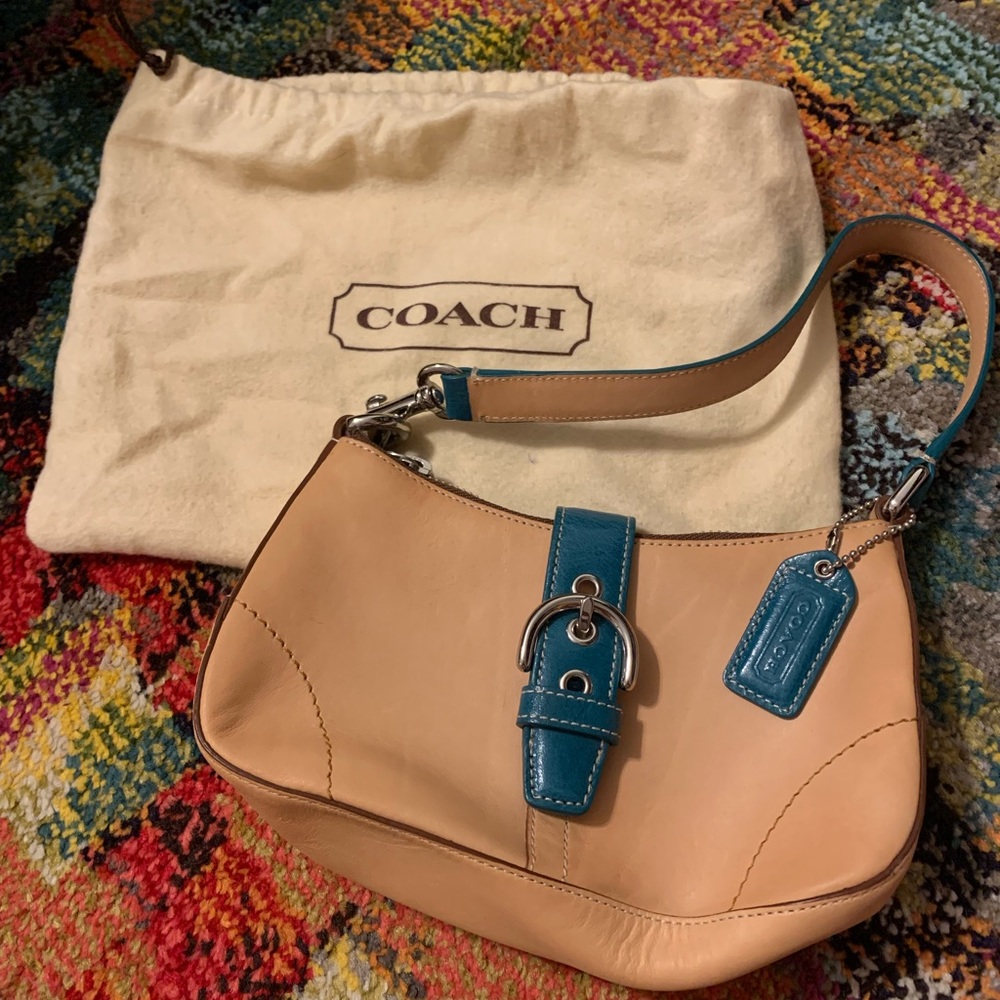 Coach leather mini bag with teal accents